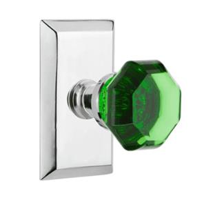 Nostalgic 725132 Studio Short Plate with Emerald Waldorf Knob, Privacy 2-3/4", Bright Chrome