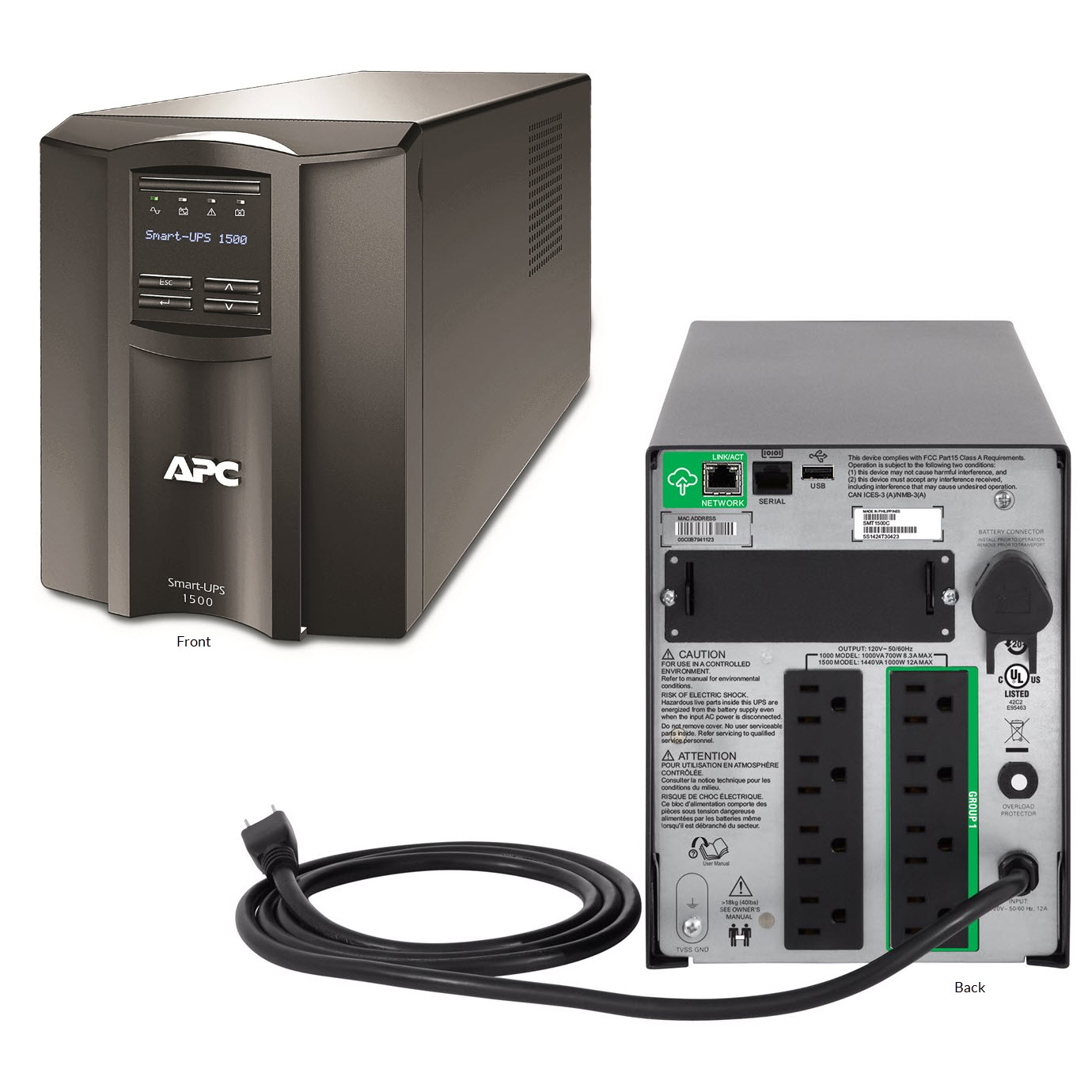 APC Smart-UPS, Line Interactive, 1500VA, Tower, 120V, 8x