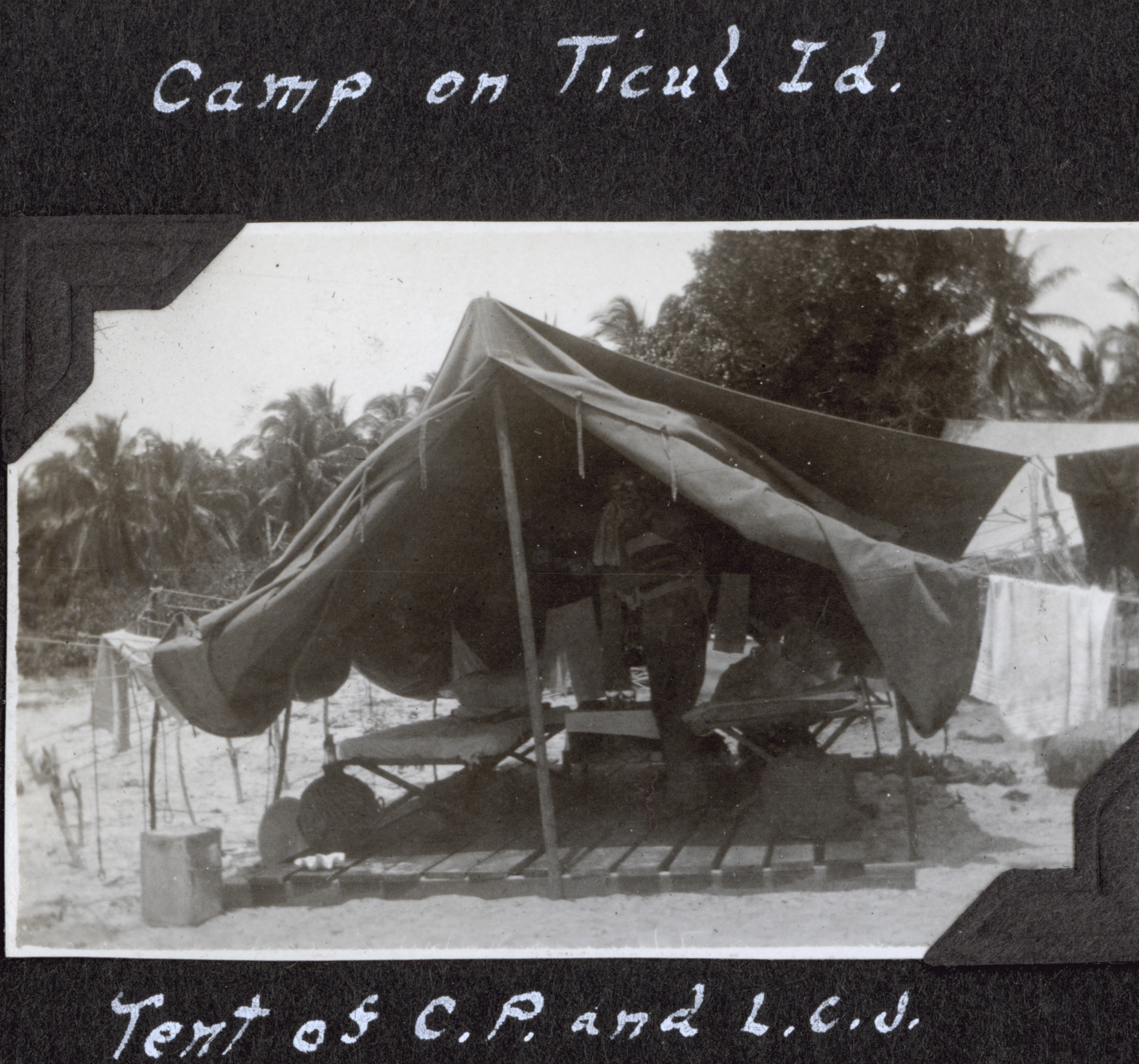 Camp on Ticul Island - the tent of Charles Pierce and Leonard Johnson