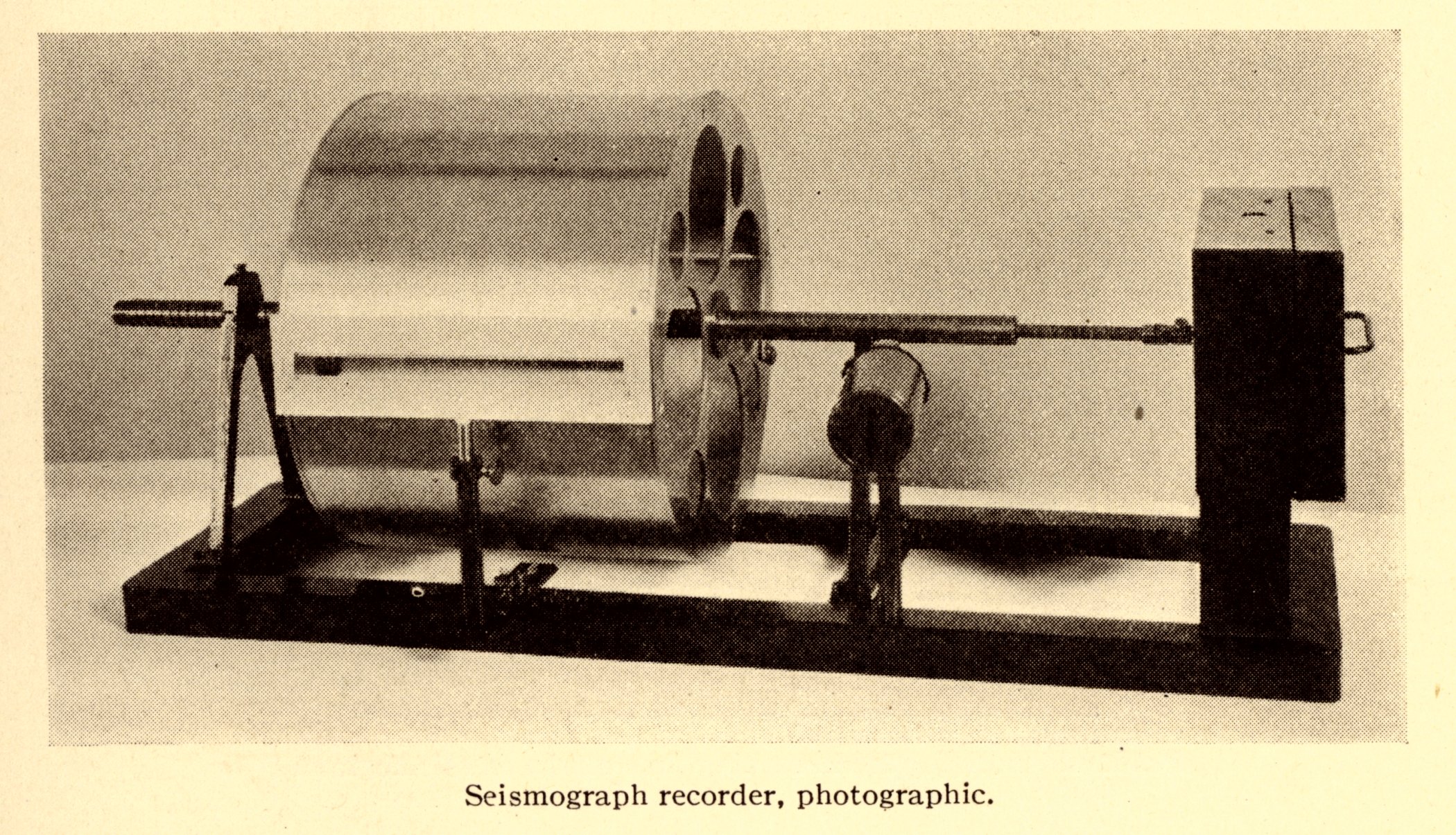 Photographic seismic recorder as illustrated in: Coming to Grips with theEarthquake Problem, by Nicholas H