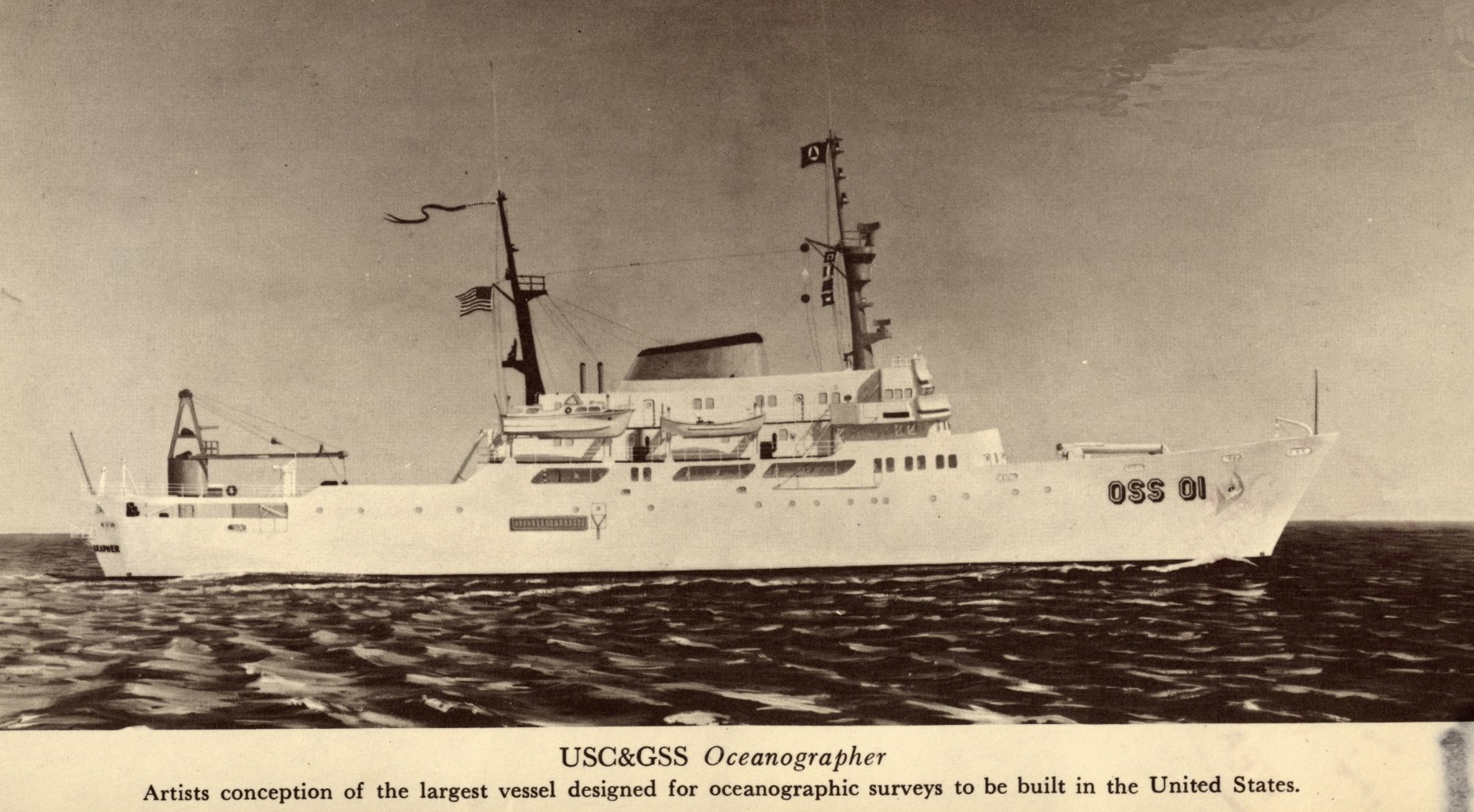 Artists conception USC&GS; OCEANOGRAPHER, largest vessel designed foroceanographic studies in the United States at that time