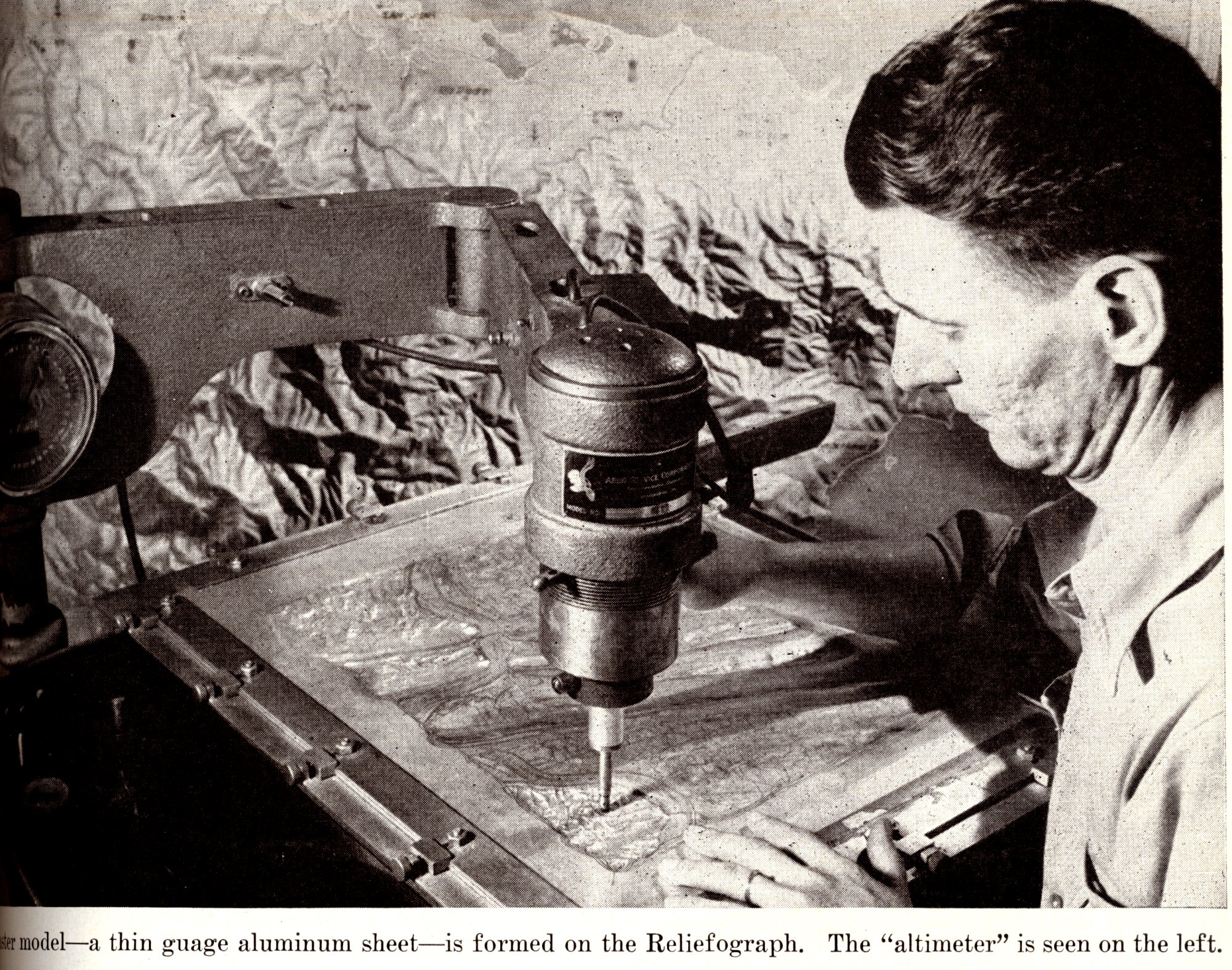 Relief model - a thin gauge aluminum sheet - is formed on the BraundReliefograph