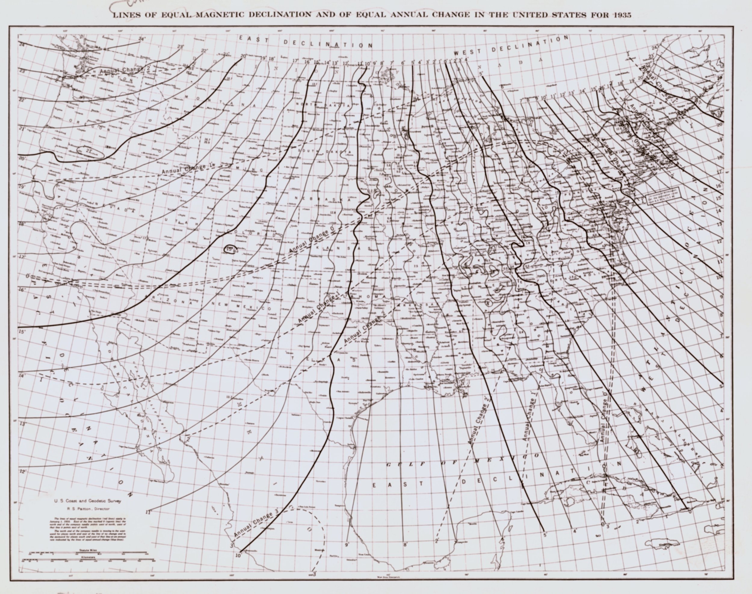Map showing lines of equal magnetic declination and of equal annual change as determined by the Coast and Geodetic Survey in 1935