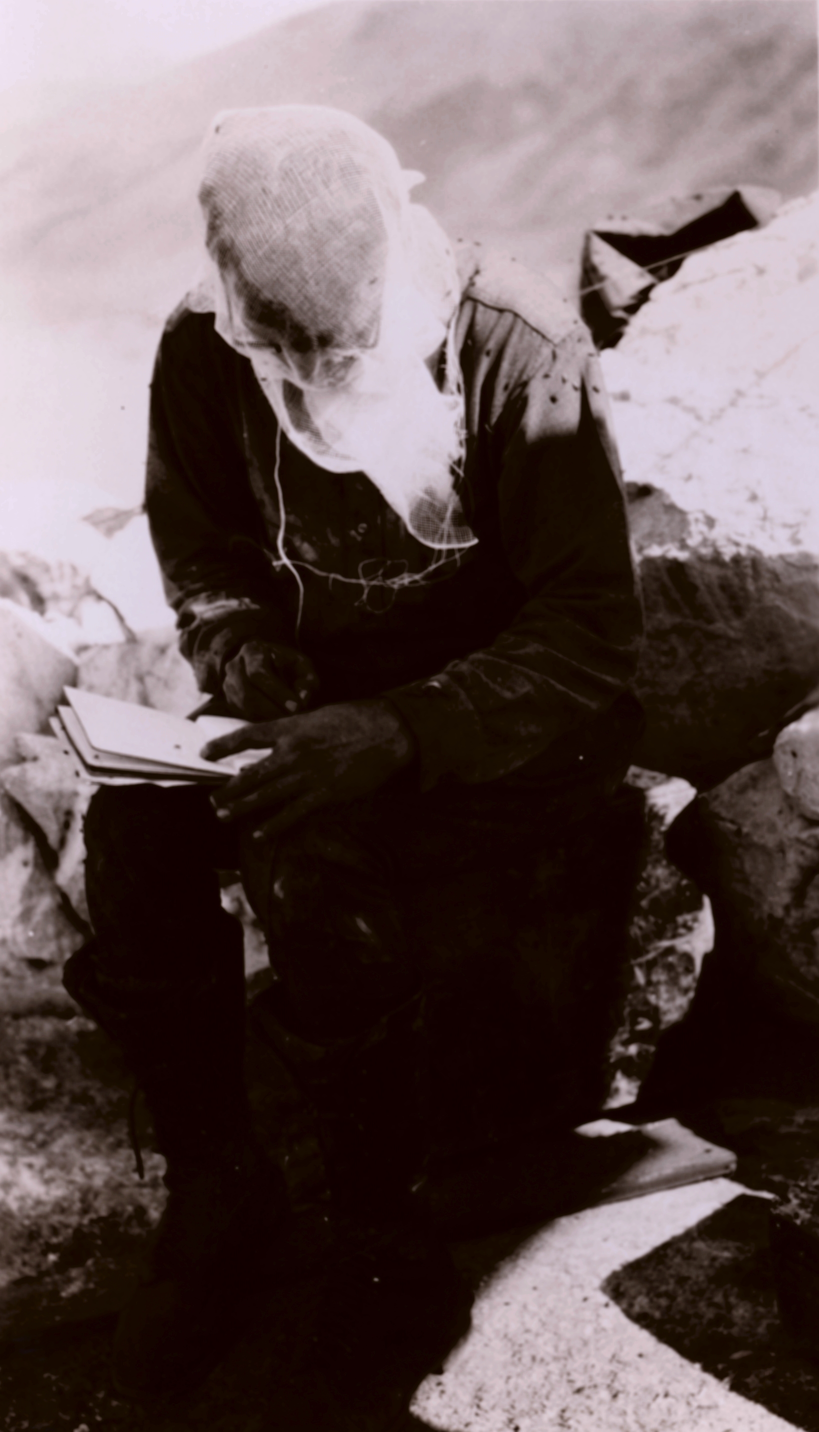 Lieutenant Charles Pierce recording on a guano covered rock off the Big Surcoastline