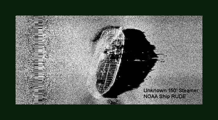 Side Scan sonar image of unknown ship wreck surveyed by the NOAA Ship RUDE