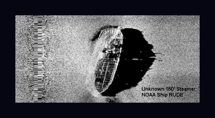 Side scan sonar image of unknown steamer surveyed by NOAA Ship RUDE