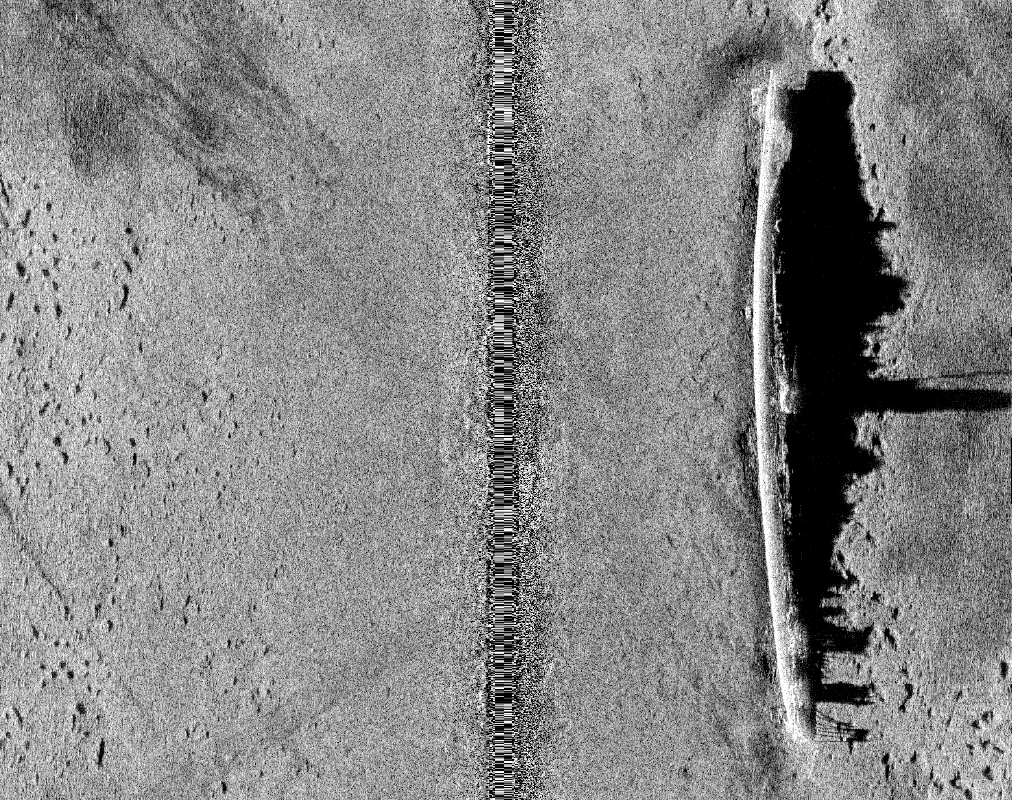 Side Scan sonar image of ship wreck of S-5 submarine which foundered in 1920