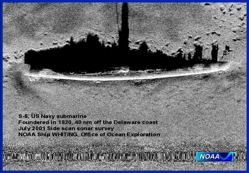 Side Scan sonar image of ship wreck of S-5 submarine which foundered in 1920