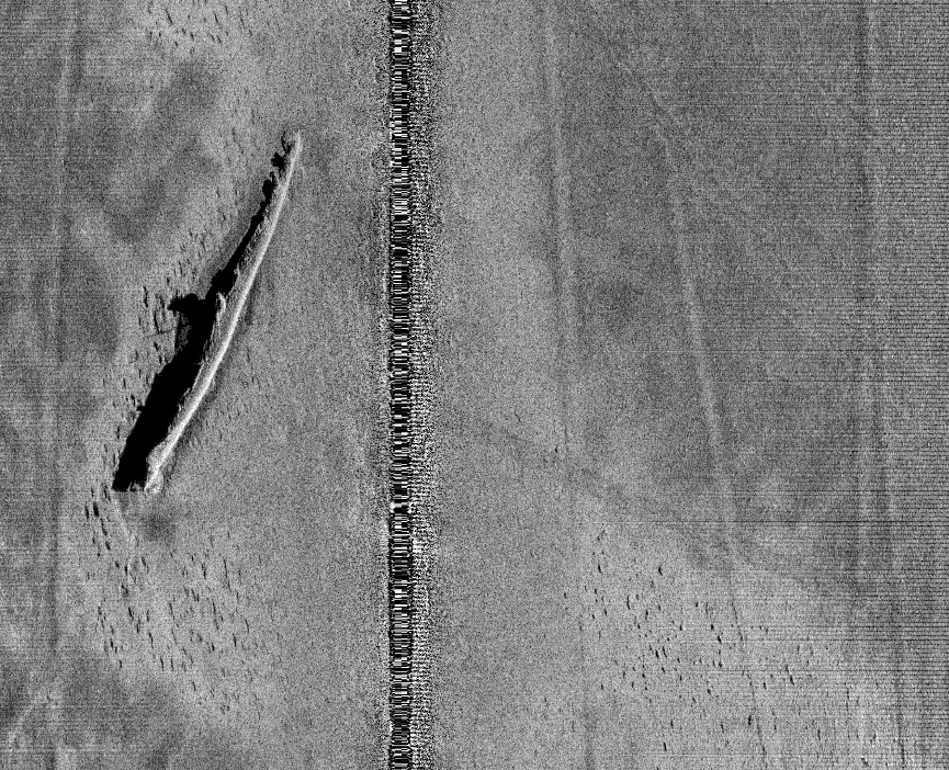 Side Scan sonar image of ship wreck of S-5 submarine which foundered in 1920