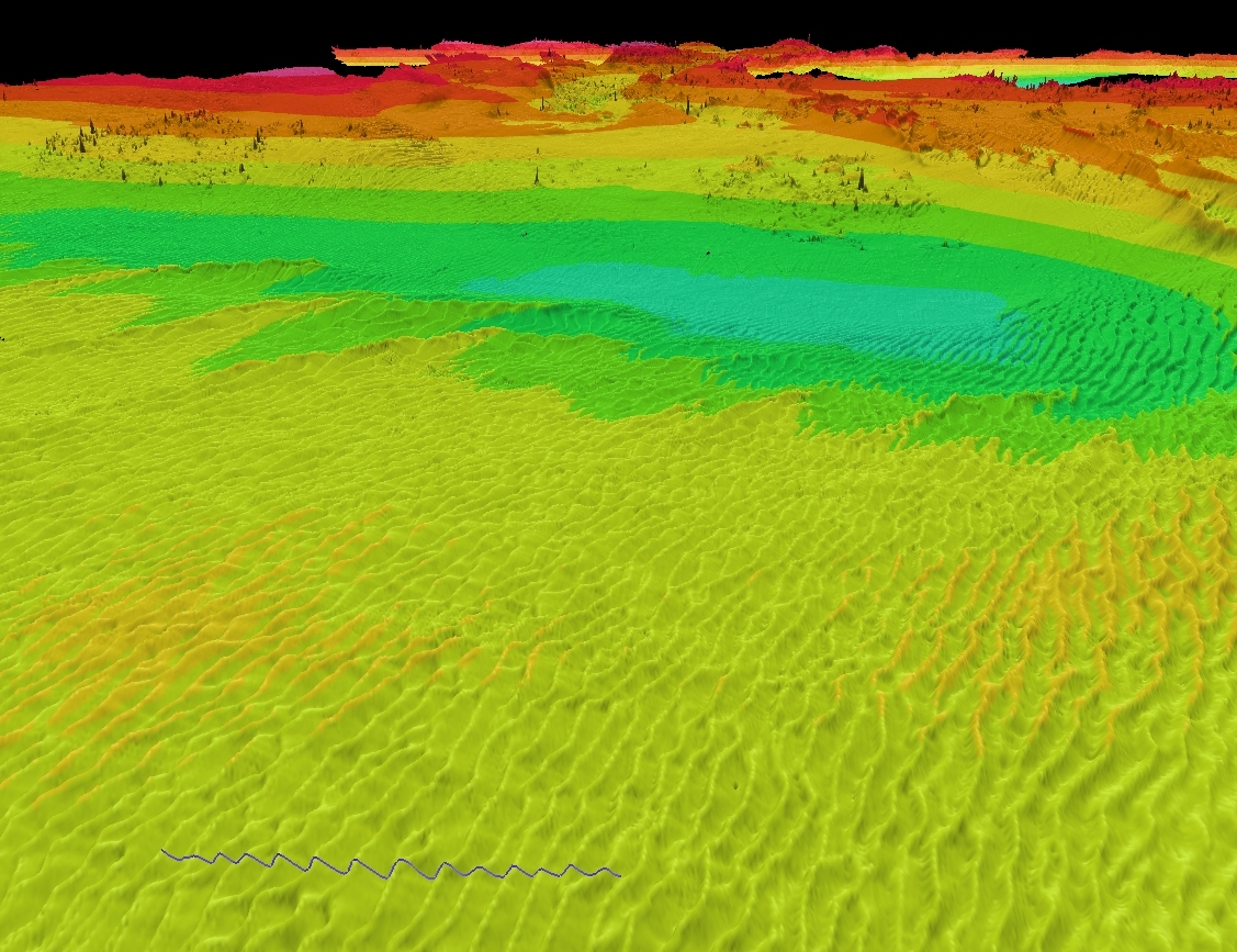 Sandwaves imaged by a multi-beam sonar sounding system