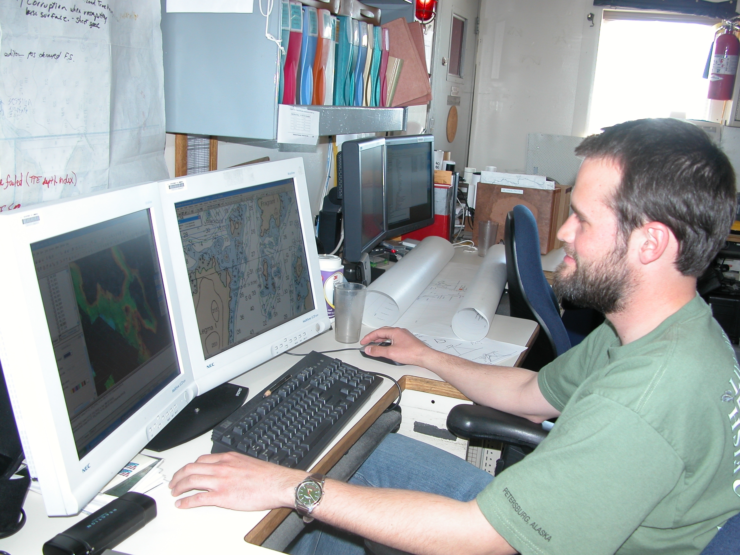 Processing hydrographic data on board the NOAA Ship RAINIER