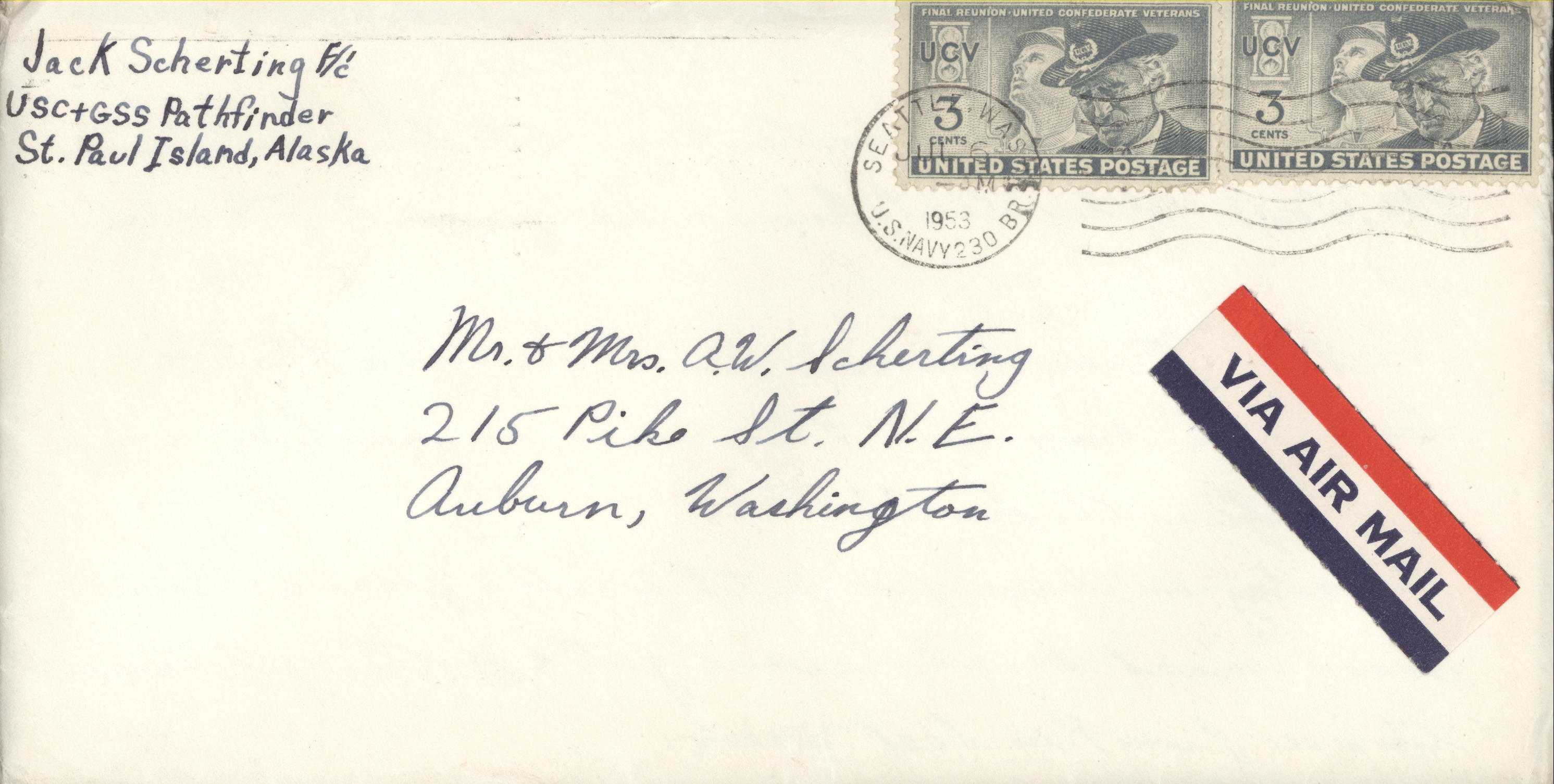 Envelope bearing news from the C&GS; Ship PATHFINDER as written from St