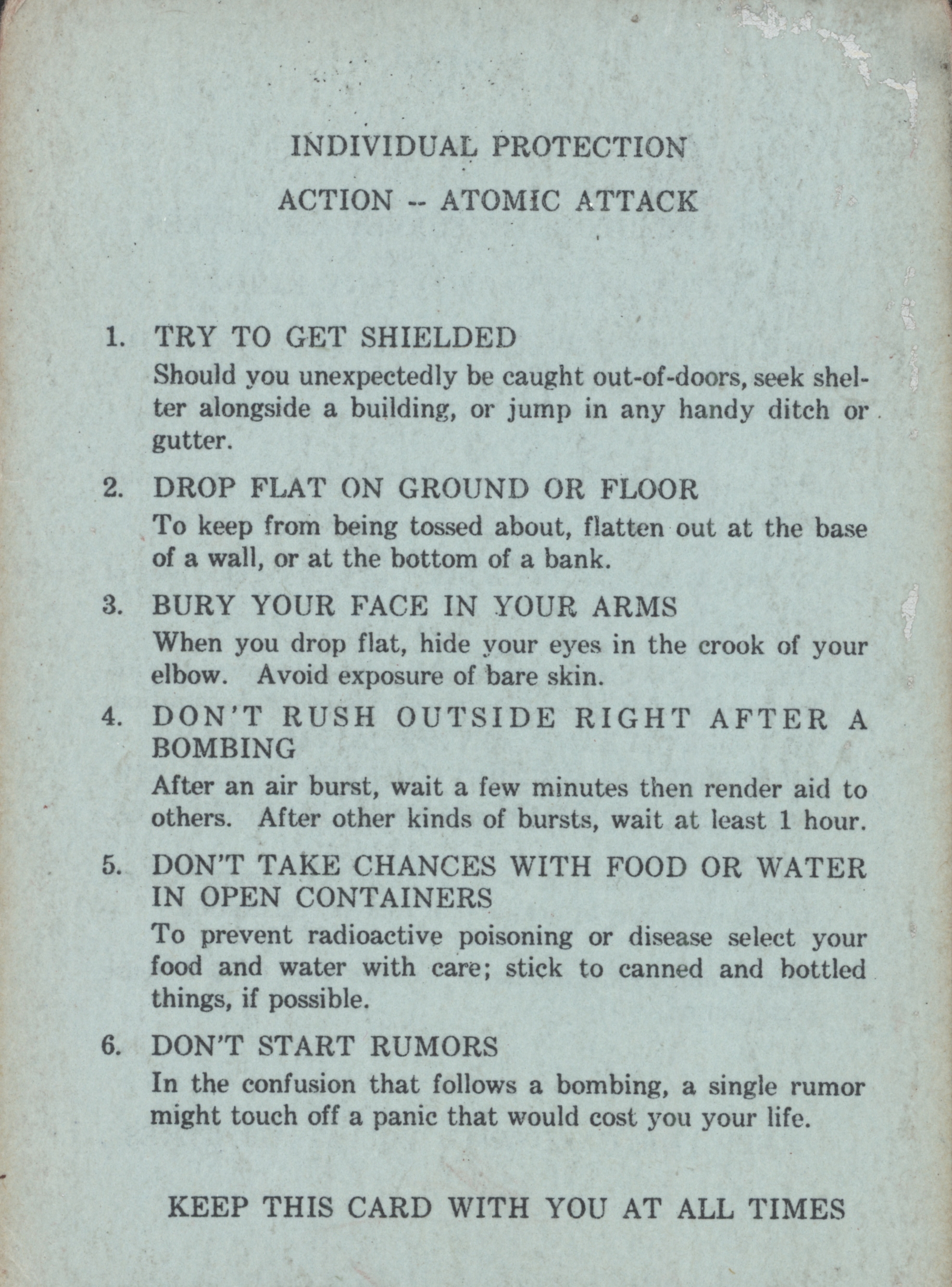Cold War era instructions giving employees instructions as to what to do in theevent of a nuclear attack