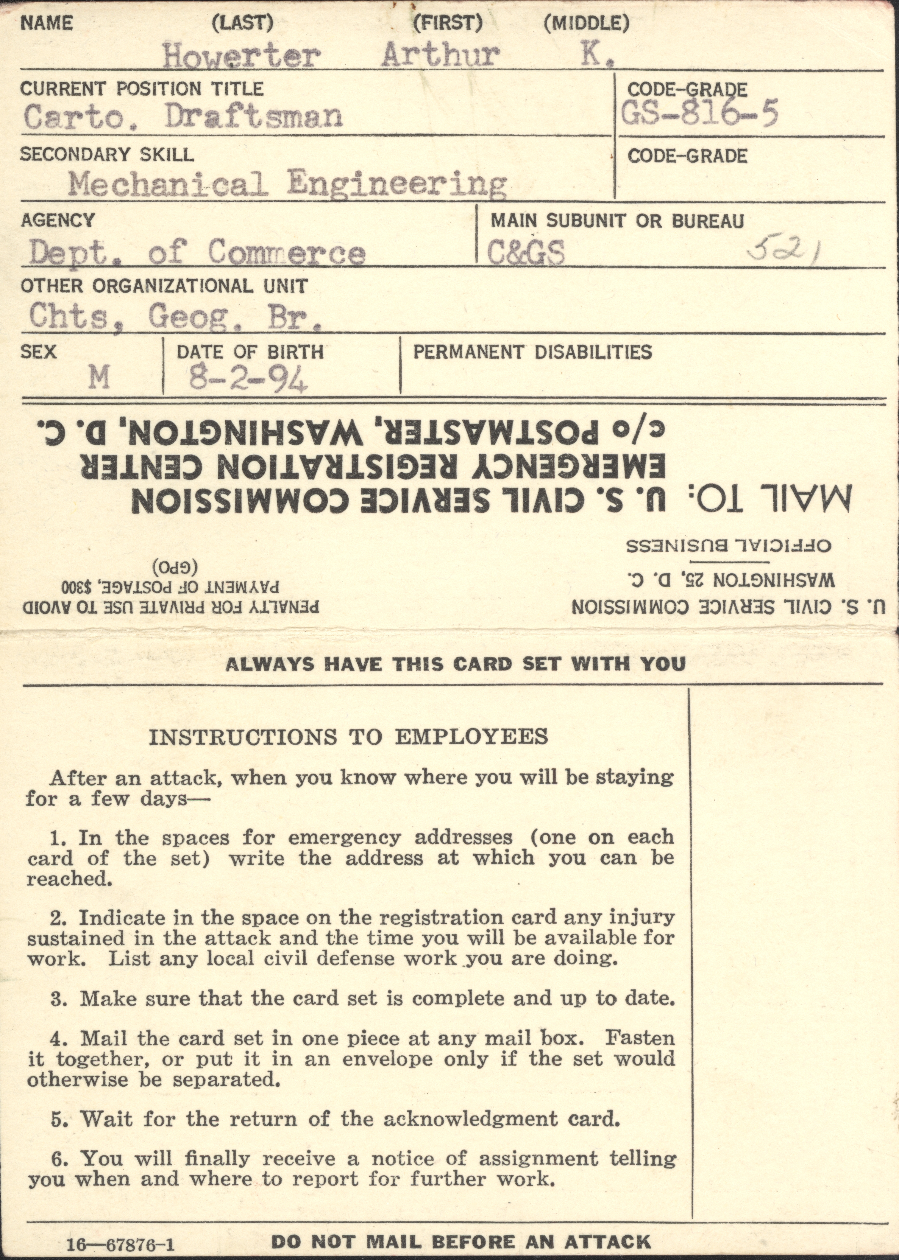 If you happen to survive an atomic attack, mail this card to the local CivilService Commission and wait for a reply
