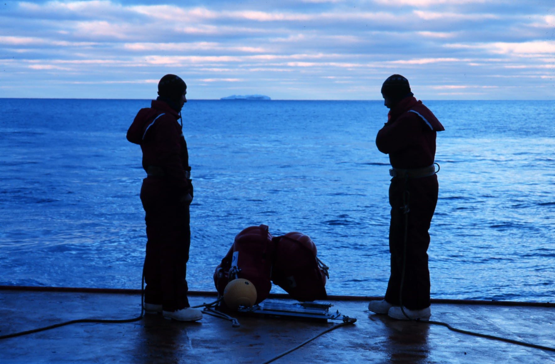 Mooring deployment from the fantail of the National Science Foundation, Research Ice Breaker, NATHANIEL B