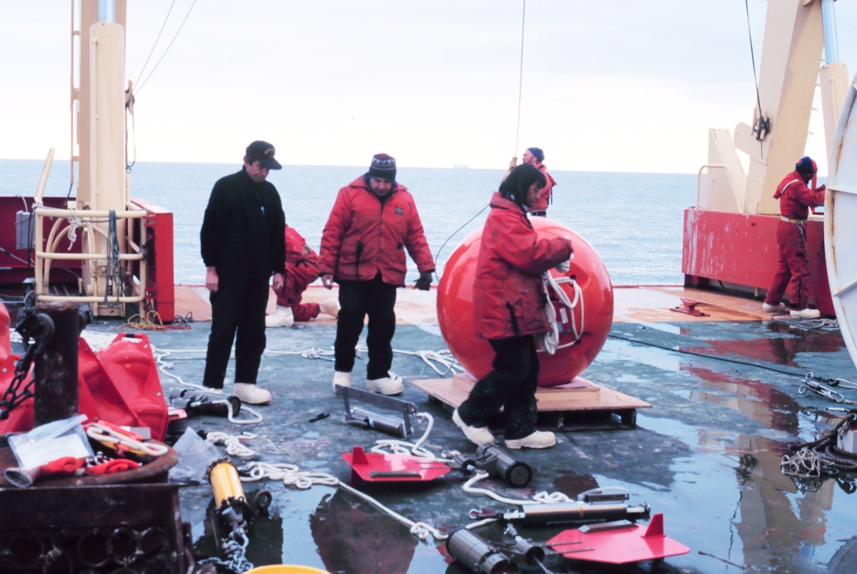 Deploying an upward looking RDI acoustic doppler current profiler on amooring along the Ross Ice Shelf in the Ross Sea