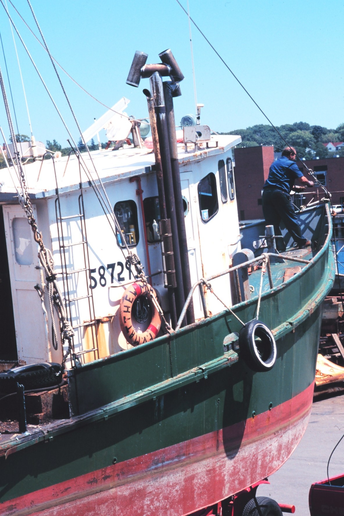 Maintaining the boats is a never-ending job - boat on the ways at Gloucester