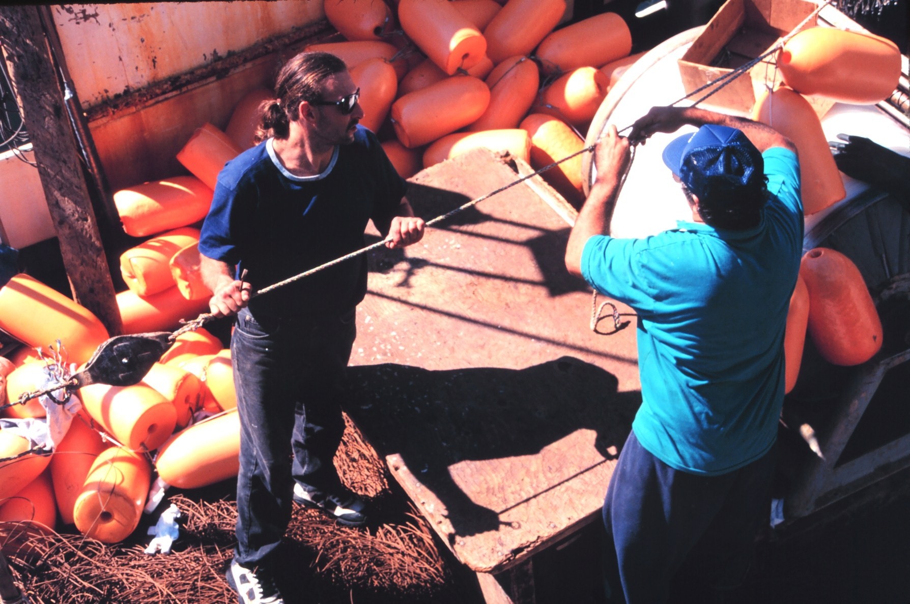 Preparing longlines prior to heading for the fishing grounds
