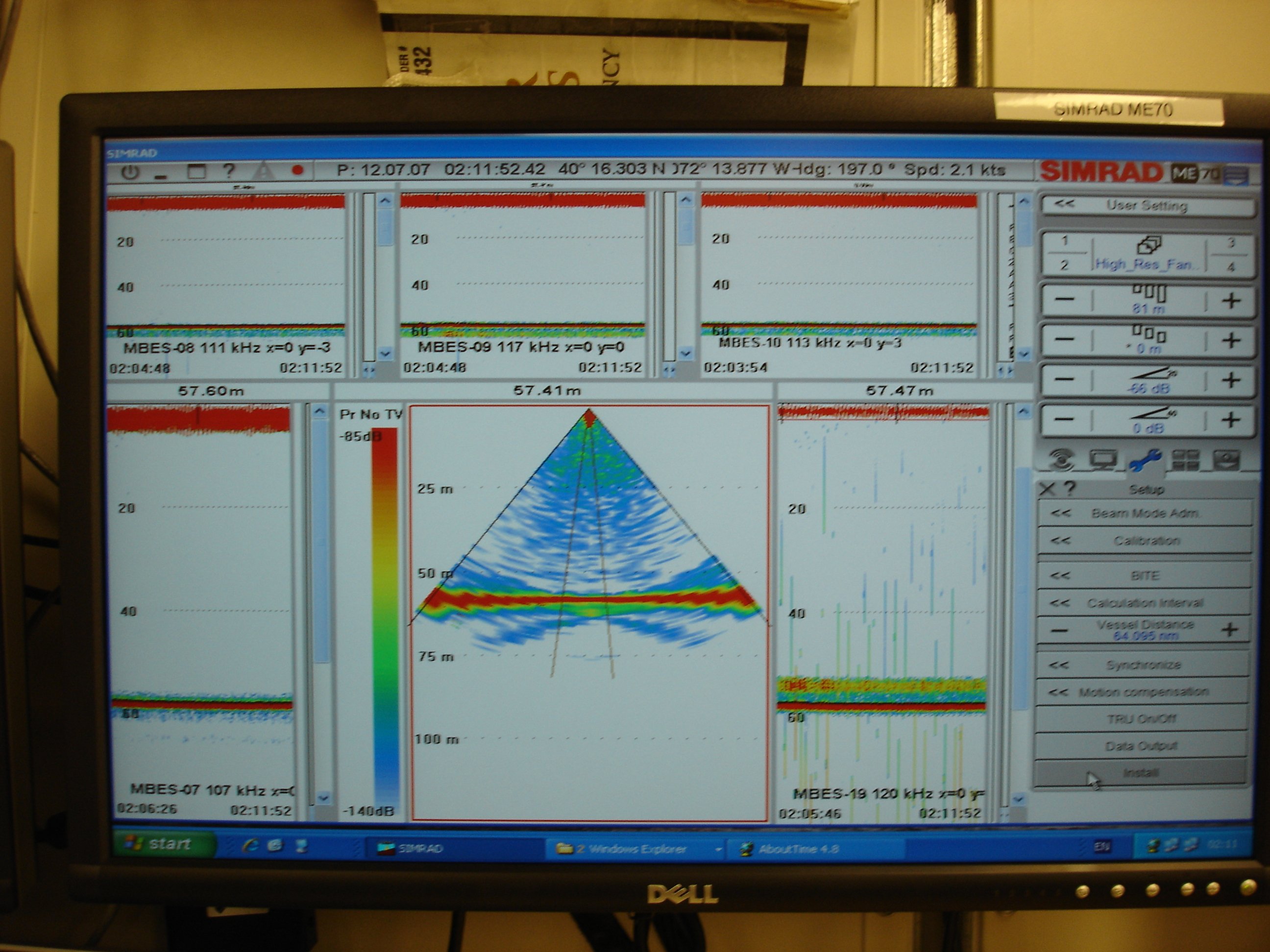Acoustic monitoring screen on the HENRY BIGELOW showing water column