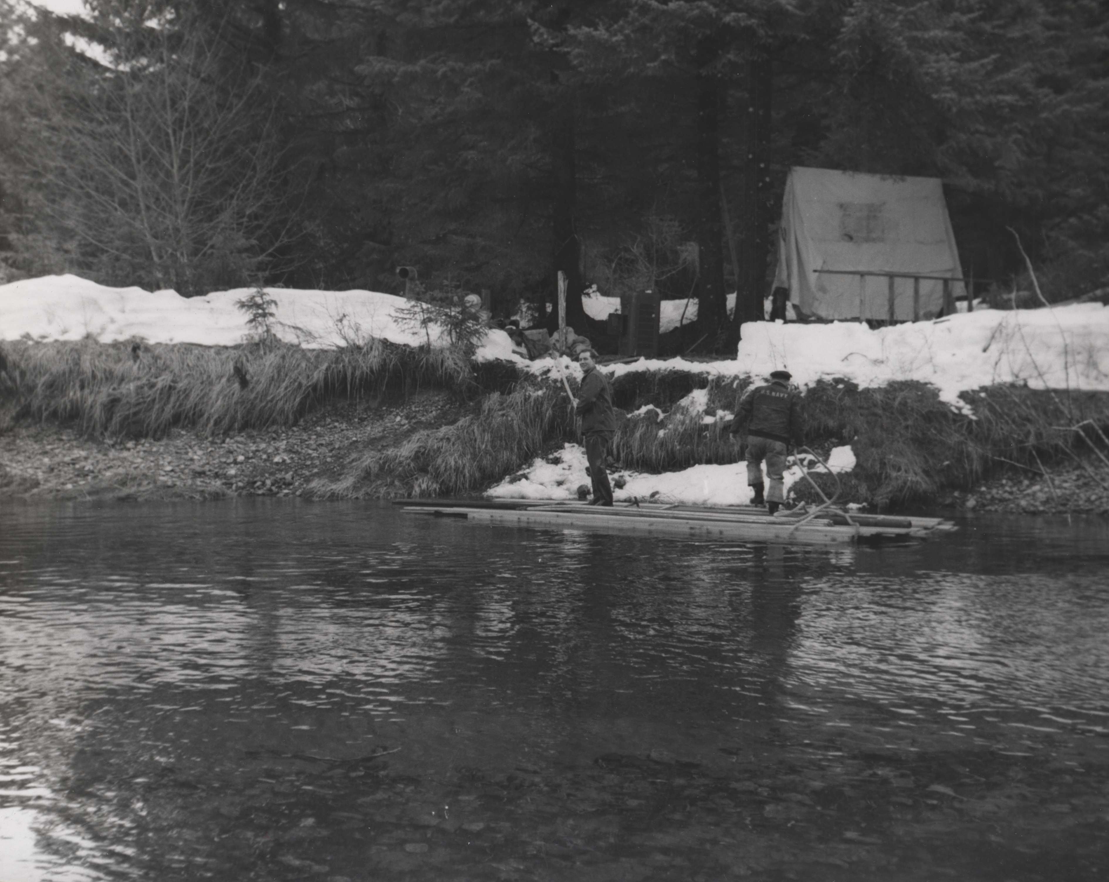 Rafting lumber for salmon station