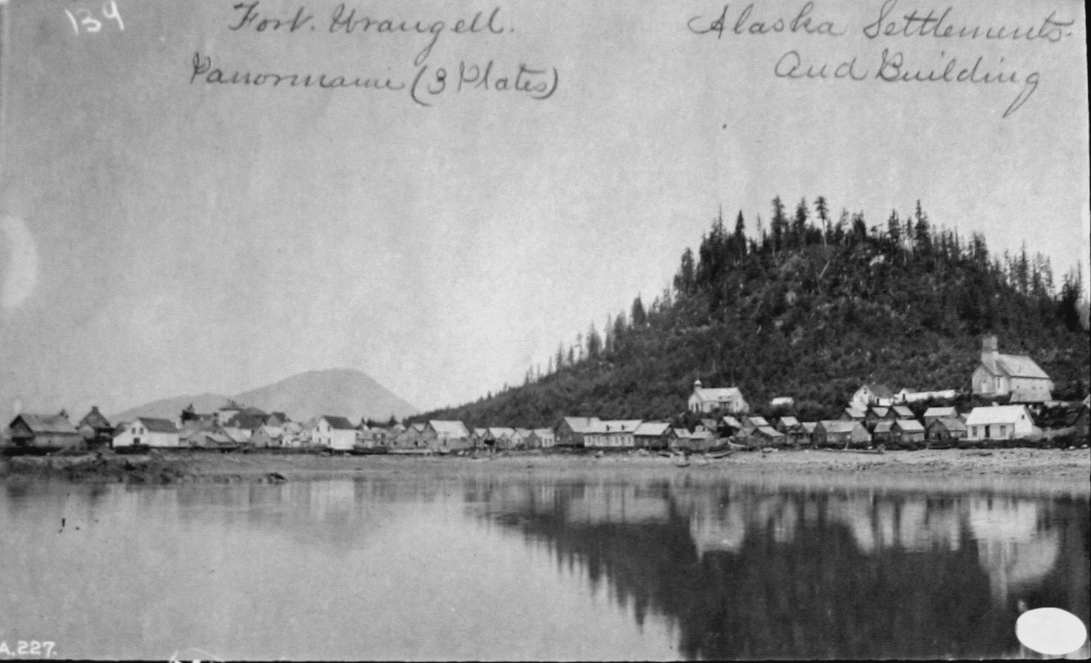 Fort Wrangell, AK, panorama (3 plates), Alaska settlements and buildings