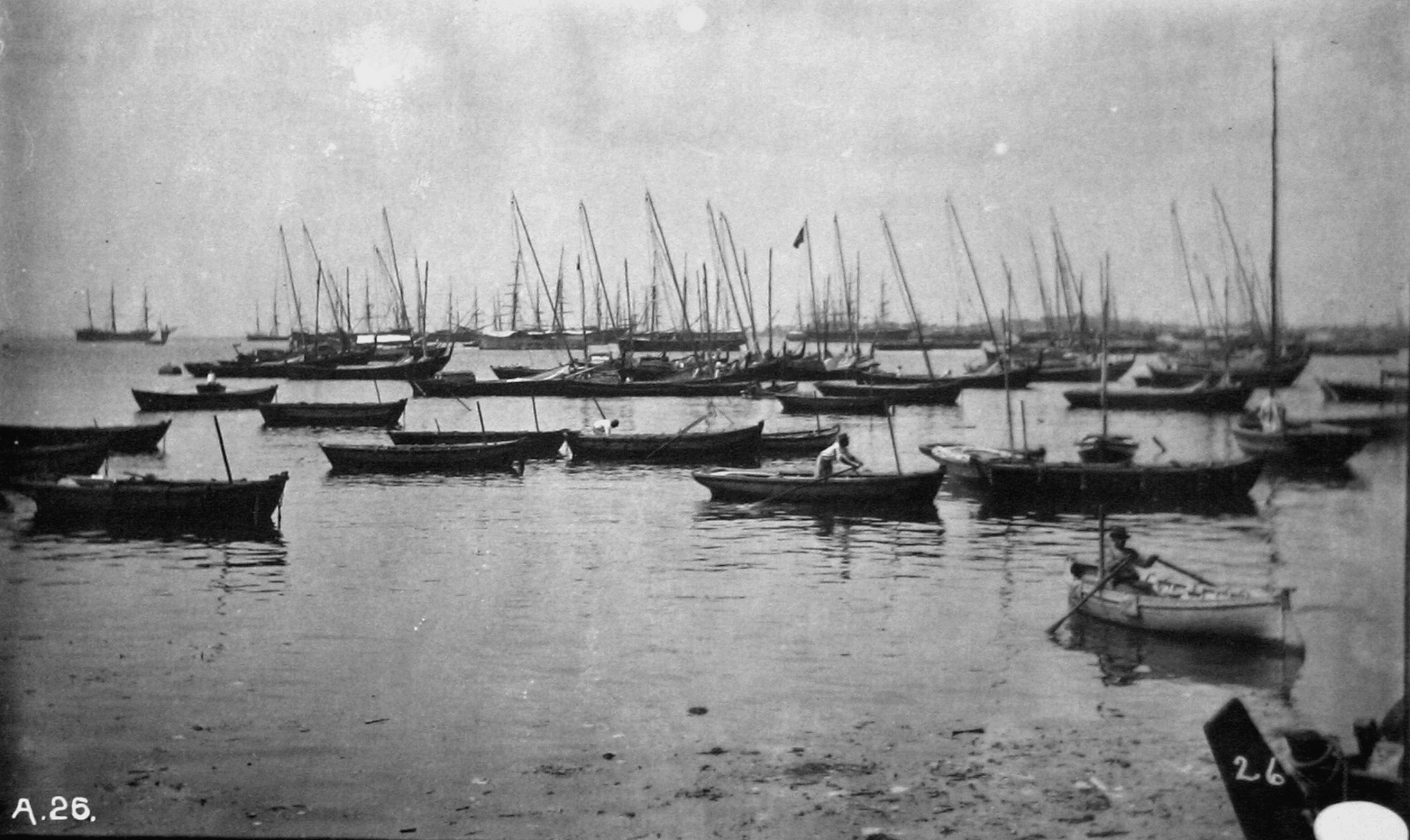 Boats, fishing boats in harbor as seen from the Market Place Bahia, 1887