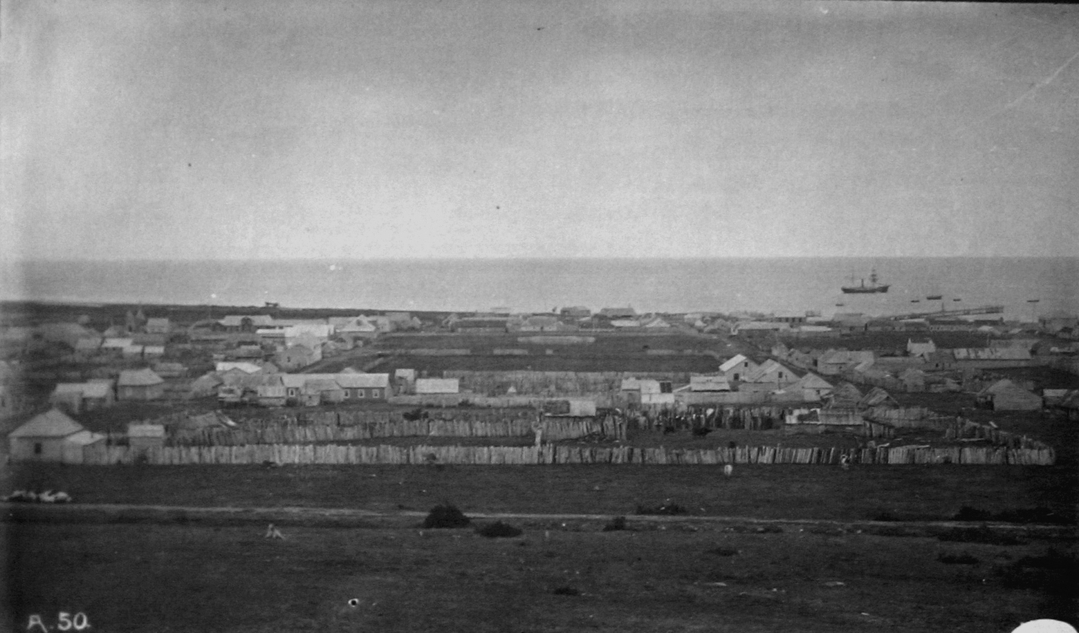 Punta Arenas, Strait of Magellan, as seen from the hill back of the town,the Albatross lying in the harbor