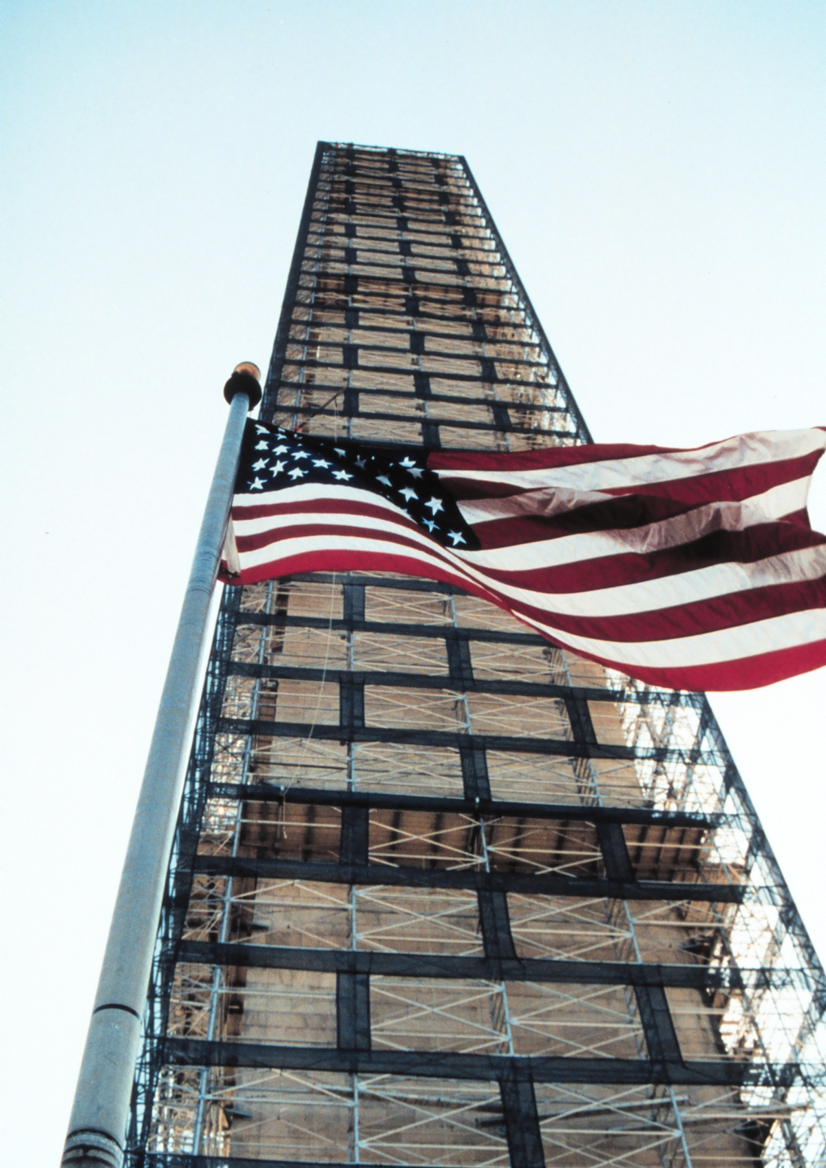 The west side of the Washington Monument while still enveloped withscaffolding