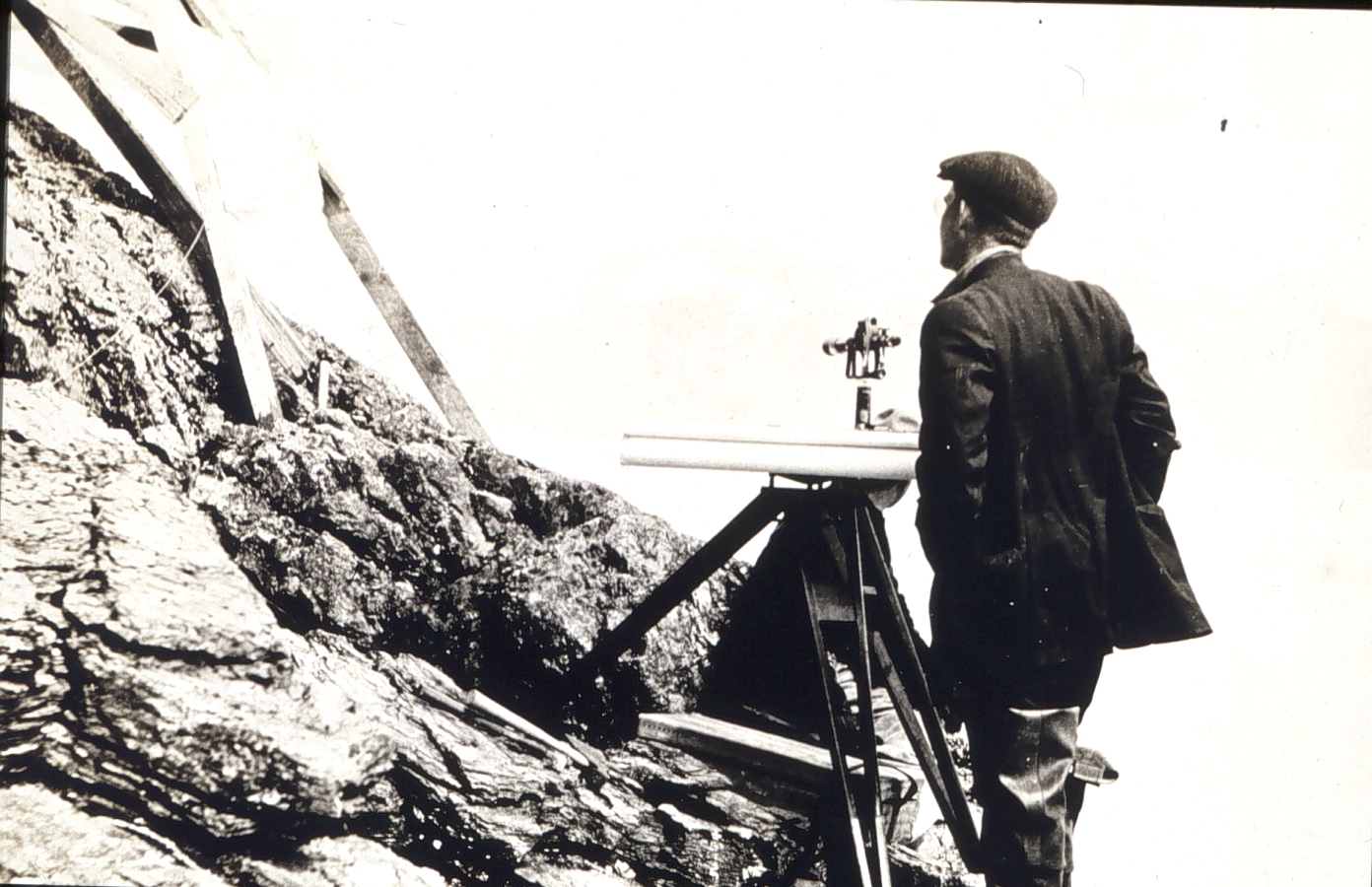Plane table work on a rocky shore