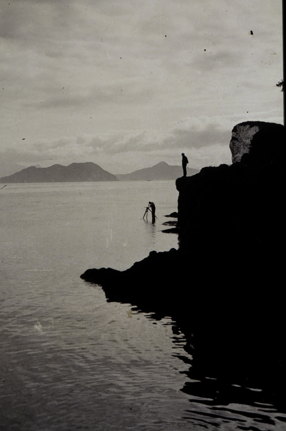 Topographic surveying at dusk