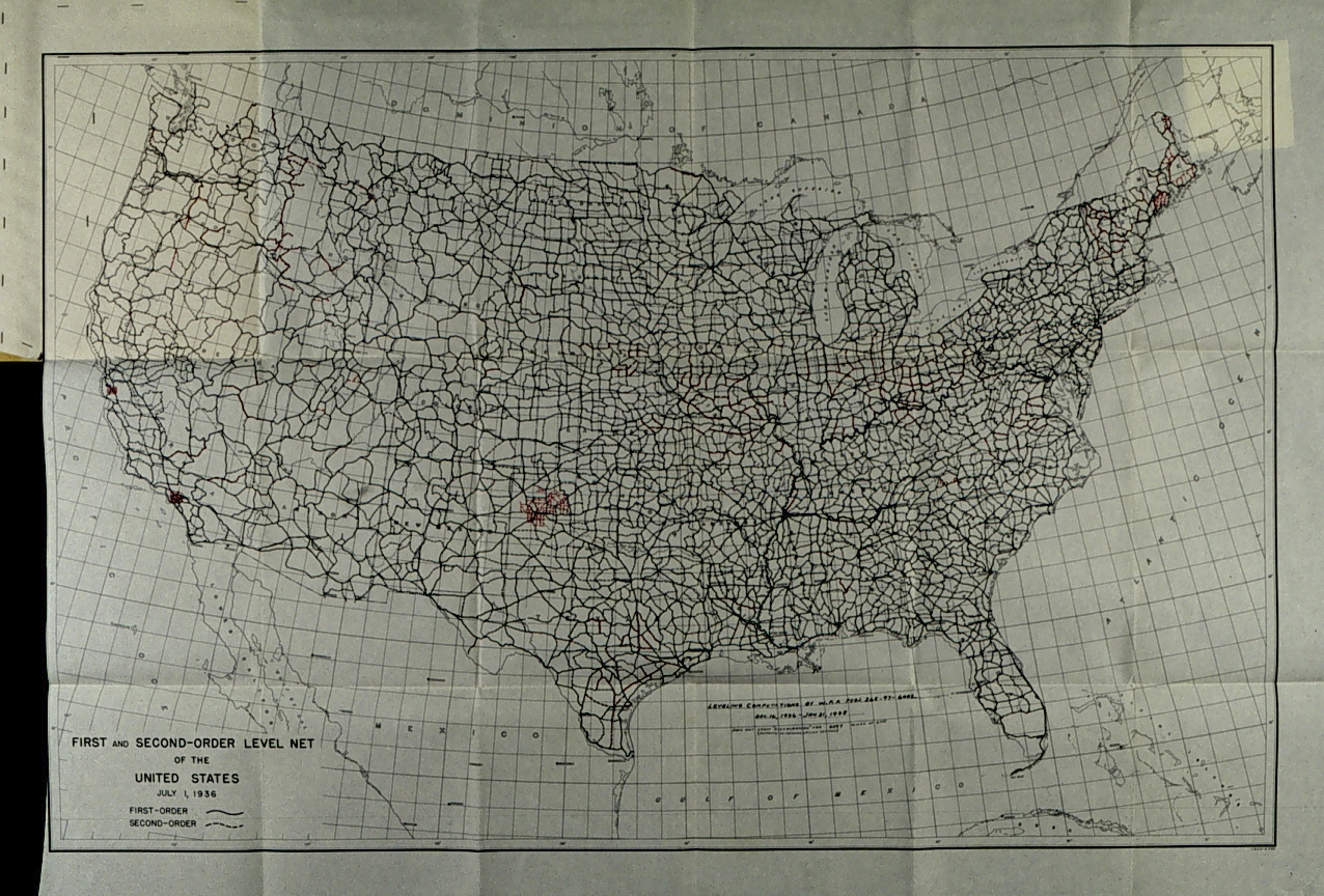 Extent of 1st and 2nd order level net as of July 1, 1936