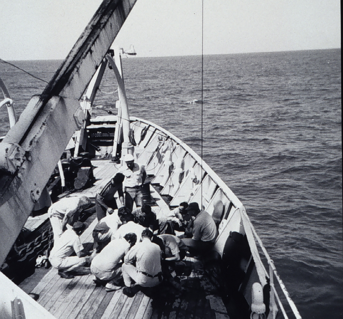 Dredge sample on deck - all hands want to see what's there