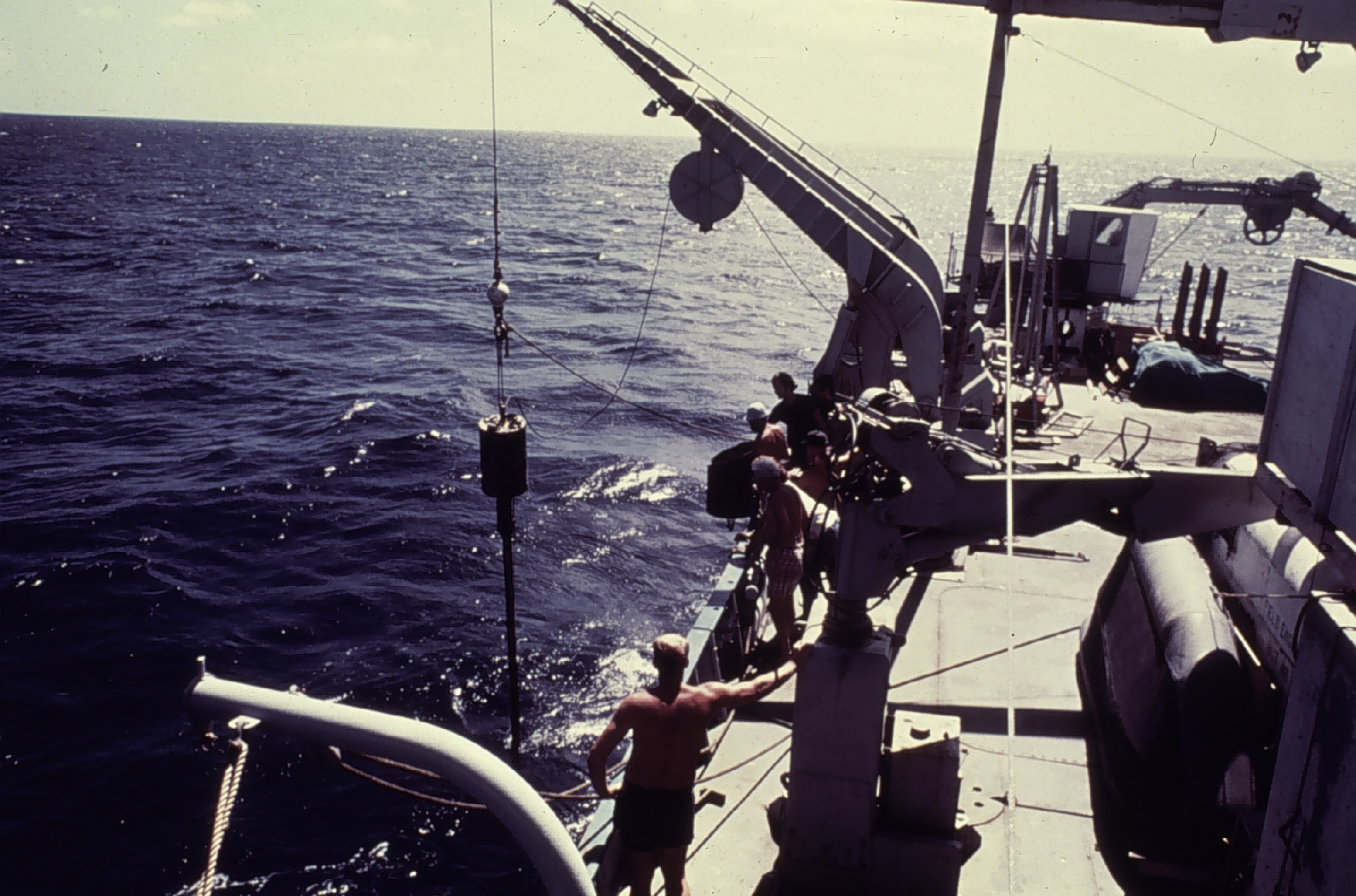 Deploying coring device from Scripps research ship MELVILLE