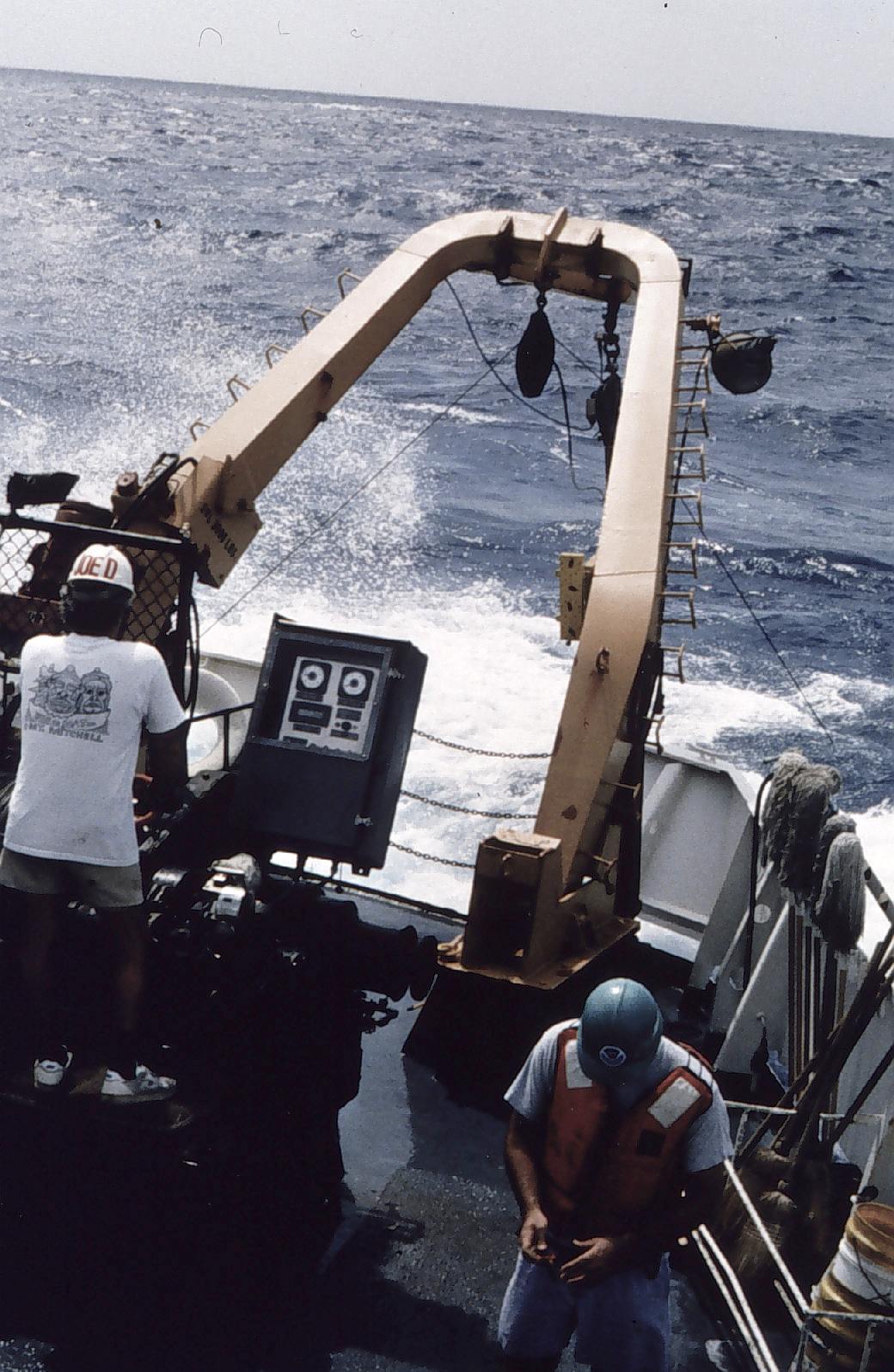 Chief Boatswain Joe Dimartino operates winch - CTD operations on MT