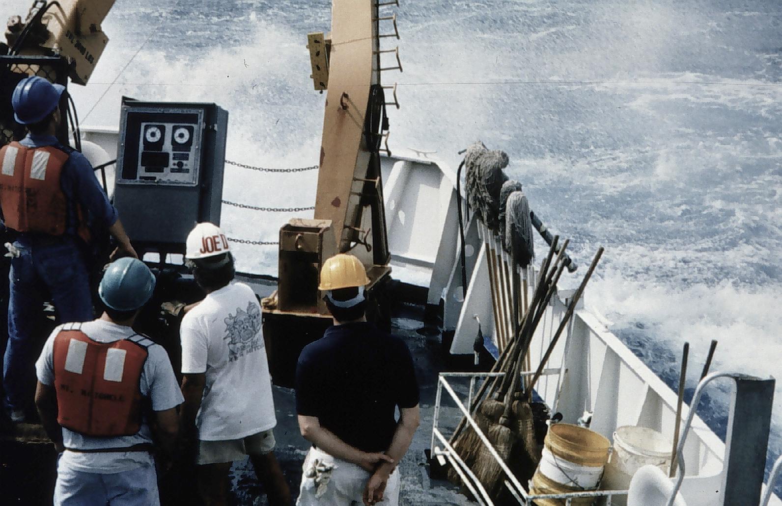 Chief Boatswain Joe Dimartino instructing winch operators during CTD operations