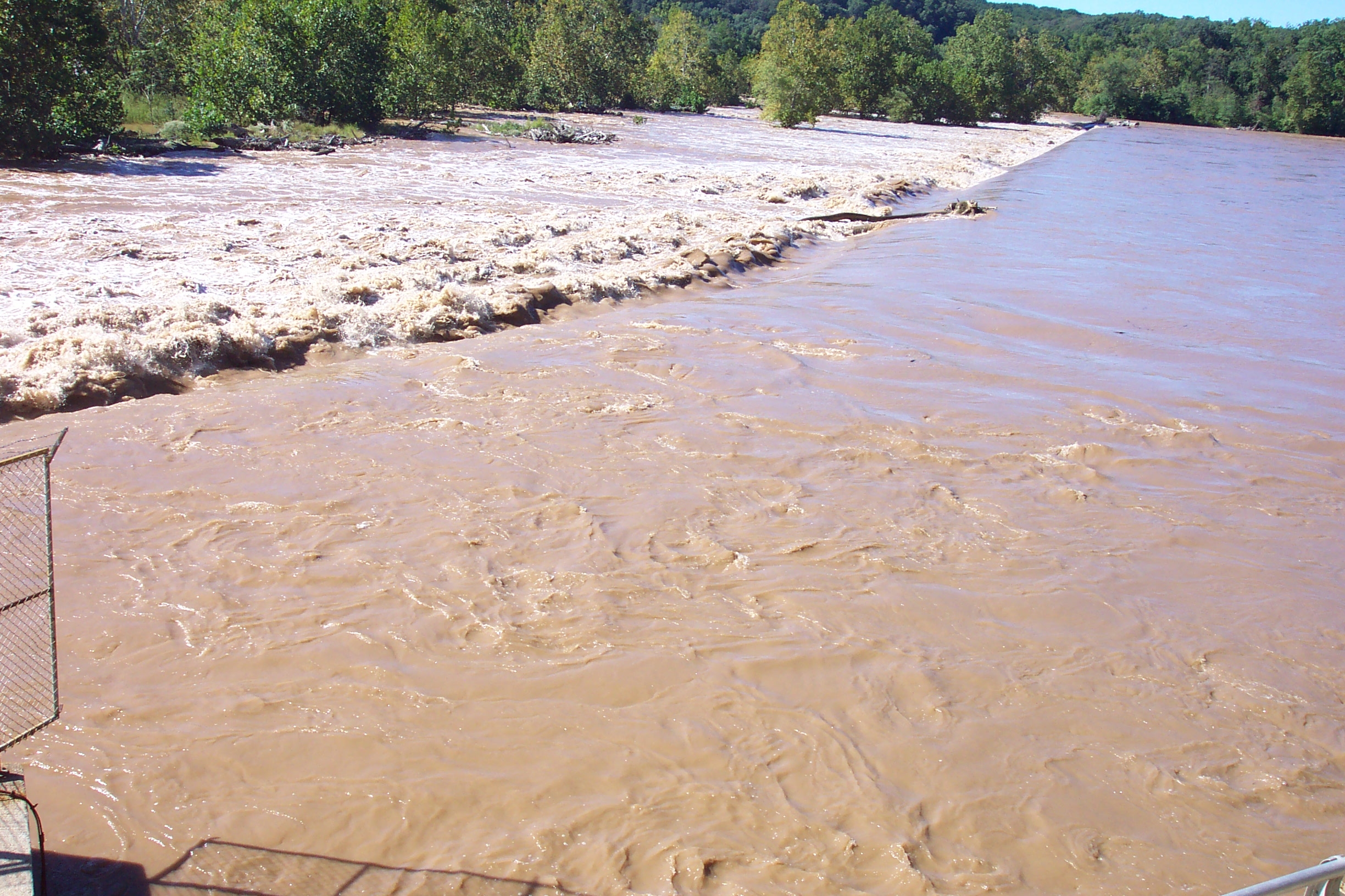 Potomac River flowing over dam structure just above Great Falls