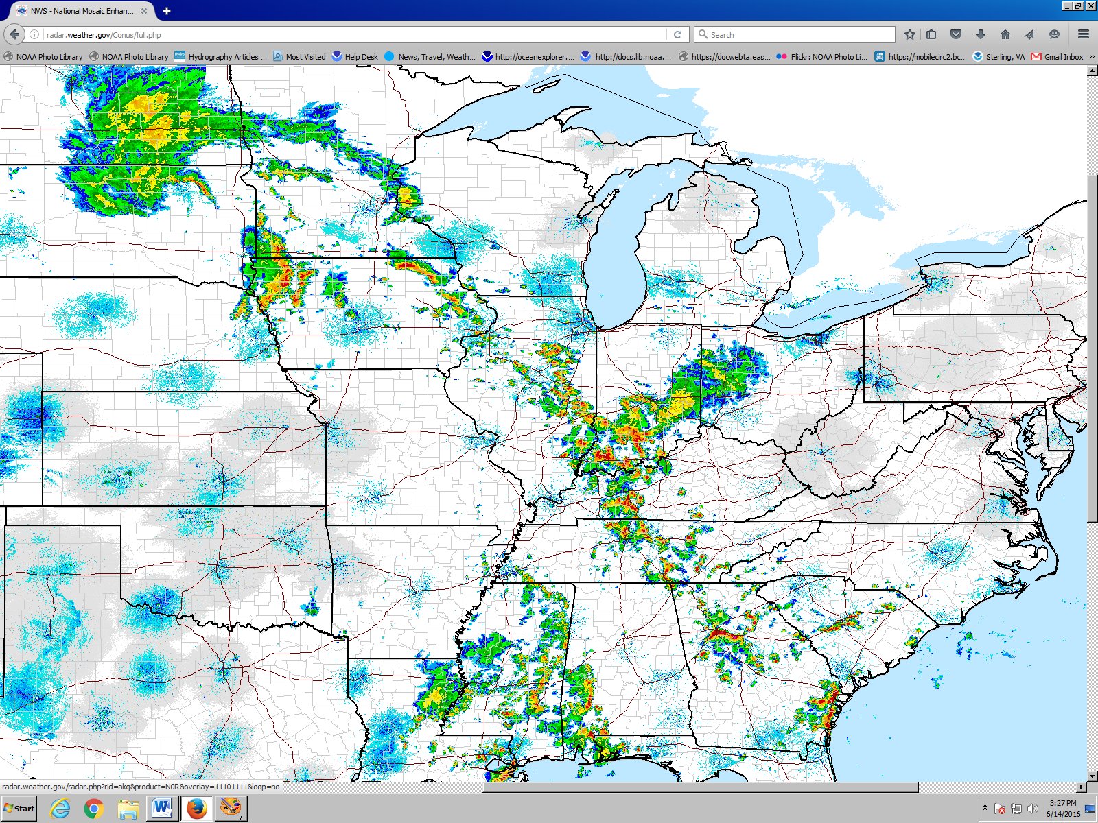 Radar image giving the impression of an X over the eastern United States