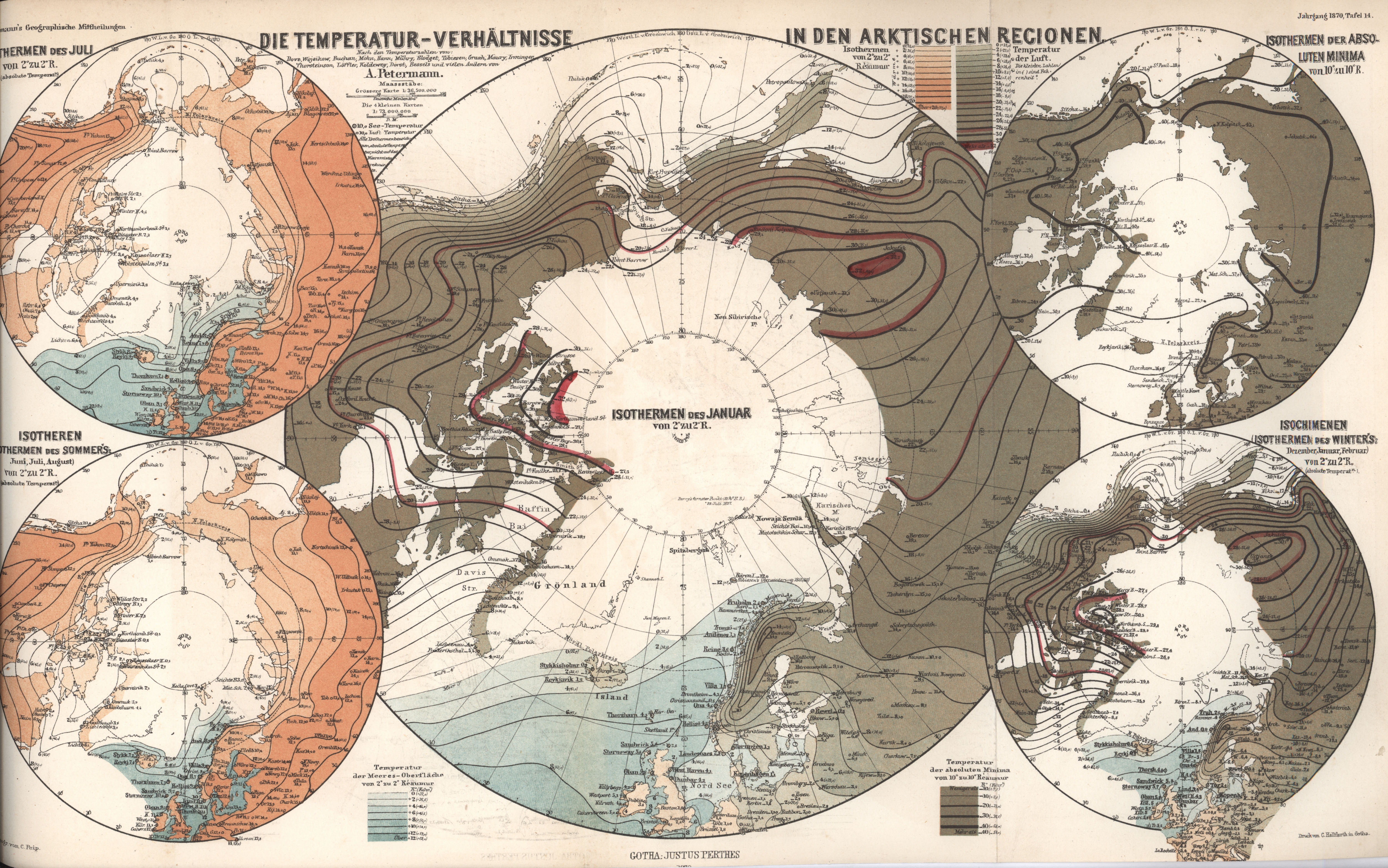 Both air temperature and oceanic temperature isotherms as published inPetermann's Geographishce Mittheilungen