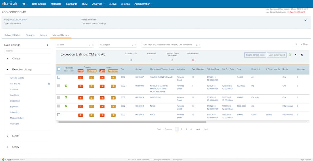 elluminate clinical data management software screen shot.