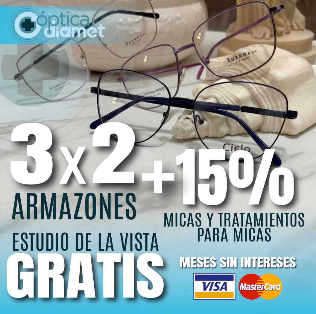 3x2 en armazones + hasta 20% de descuento en tratamientos para micas