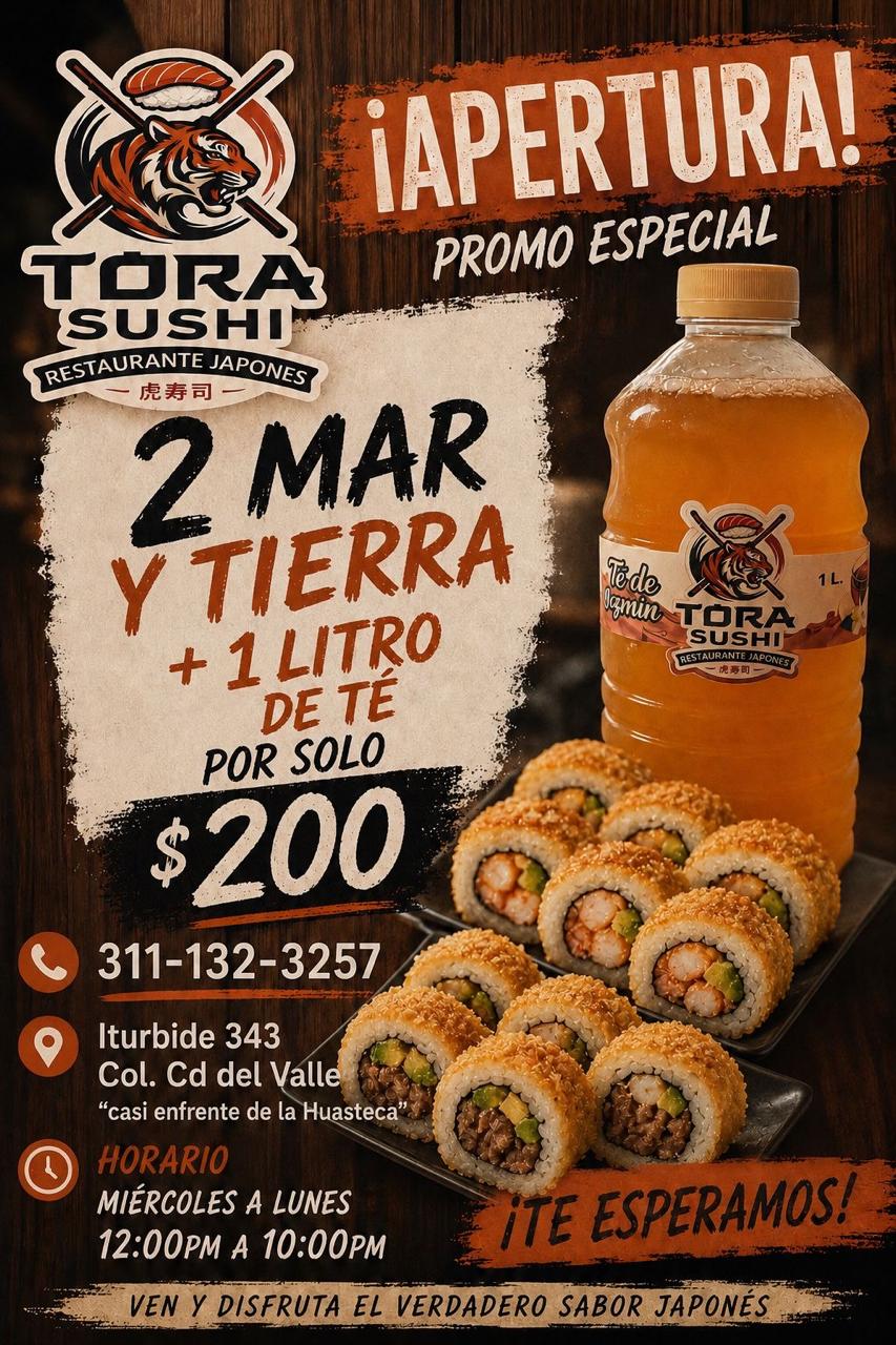 Promoción de Apertura: 2 Rollos Mar y Tierra + 1 Litro por solo $200