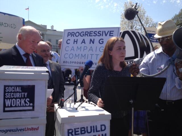 PCCC Co-founder Stephanie Taylor speaks out against Social Security benefit cuts.