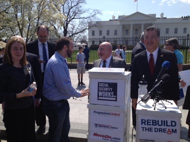 Rep. Mark Takano speaks on the "sacred promises" of Social Security.
