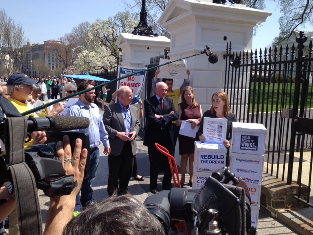 PCCC co-founder Stephanie Taylor speaks in front of the White House.