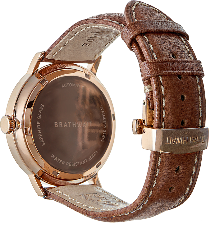 Automatic Rose Gold Watch Brown TopGrain Italian Leather Strap