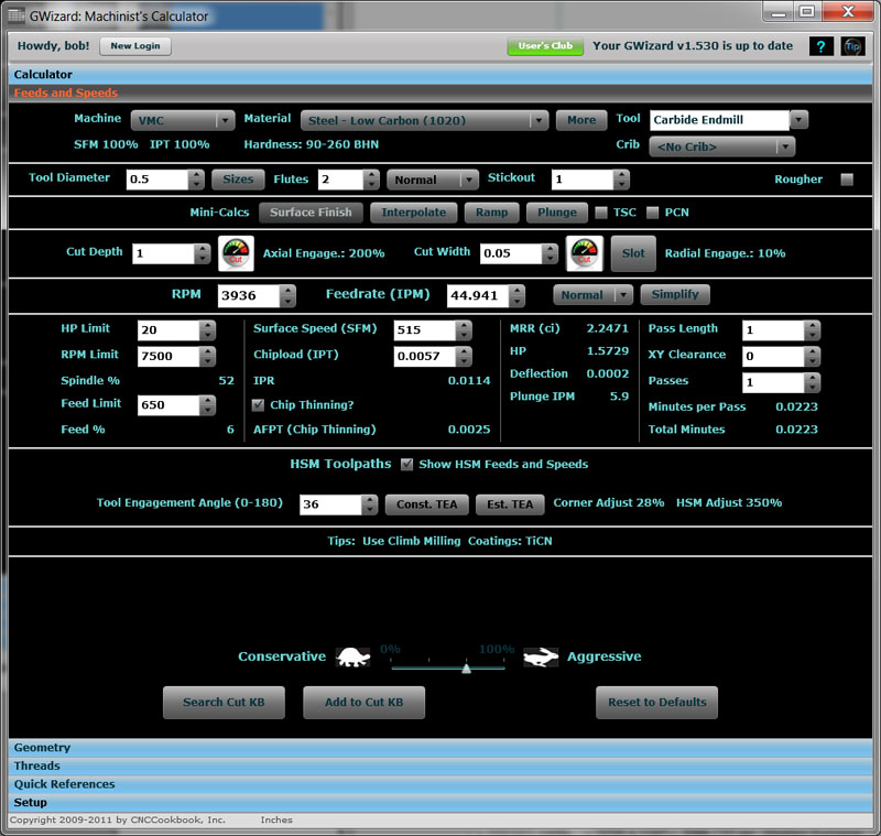 HSM Feeds Speeds Calculator