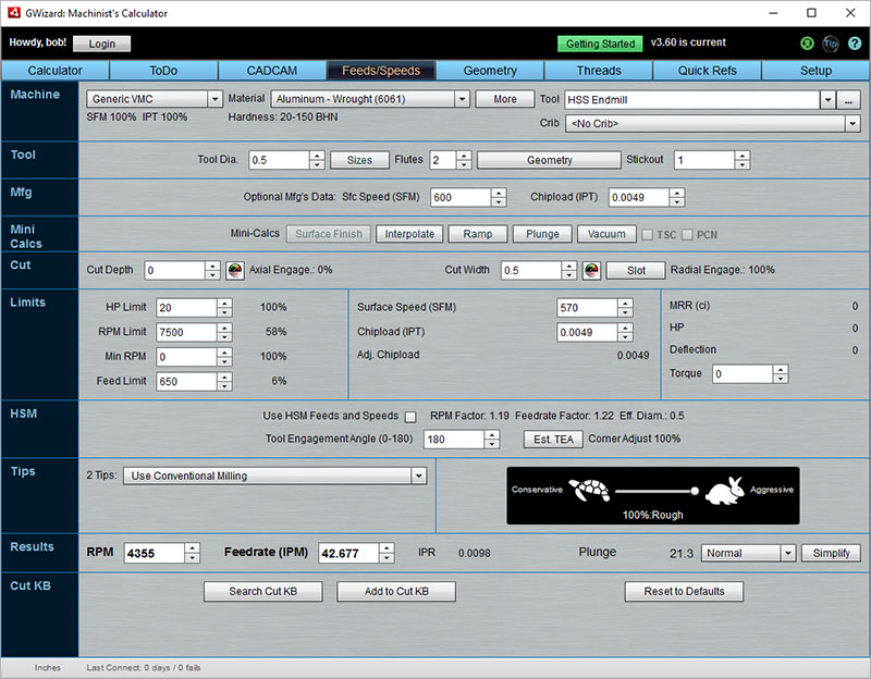 G-Wizard CNC Feed and Speed Calculator