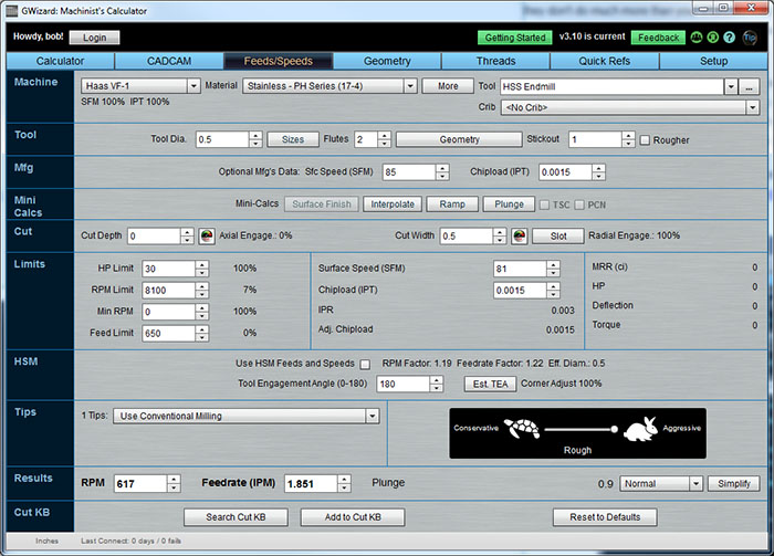 G-Wizard CNC feeds and speeds calculator