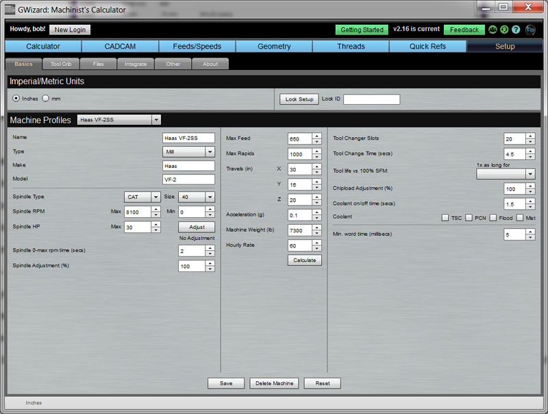 G-Wizard Setup and Machine Profiles