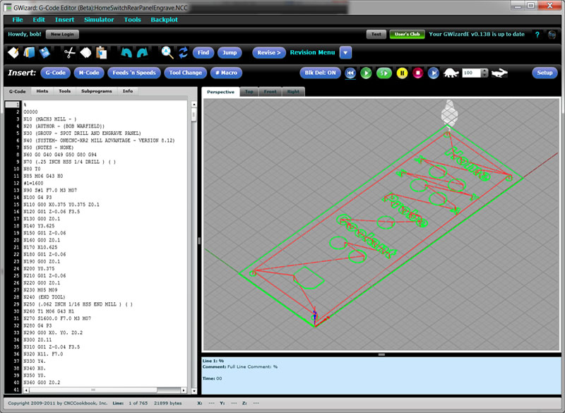 Backplot from a cnc simulator
